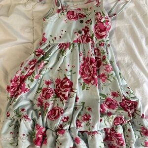 Charming Floral Kids Dress in Pink and Green